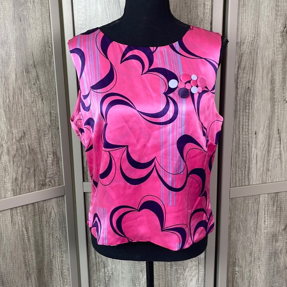 aura retro 60's inspired silk top women's 12